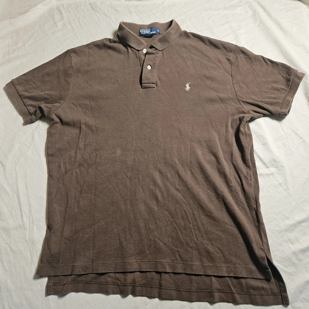 Polo Ralph Lauren Mens L Large Brown Short Sleeve Classic Fit‎ Polo Shirt Cotton